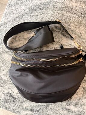 Viral Emmafy Black Nylon Double-Zip Crossbody Bum Bag